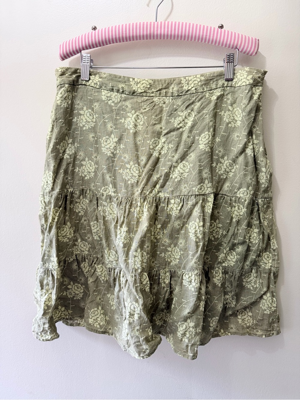 Vintage Y2K GAP Floral Linen Brat Lime & Sage Green Tiered Skirt 12 34” Earthy